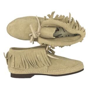 VTG QUODDY Moccasins Fringe Suede Chukka Bootie in Tan SZ 5